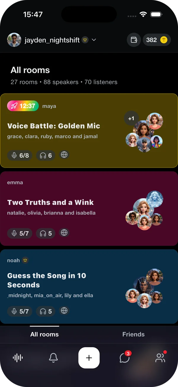 A preview of voice rooms in the Talkinch app